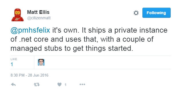 Tweet explaining dotnet CLI runtime